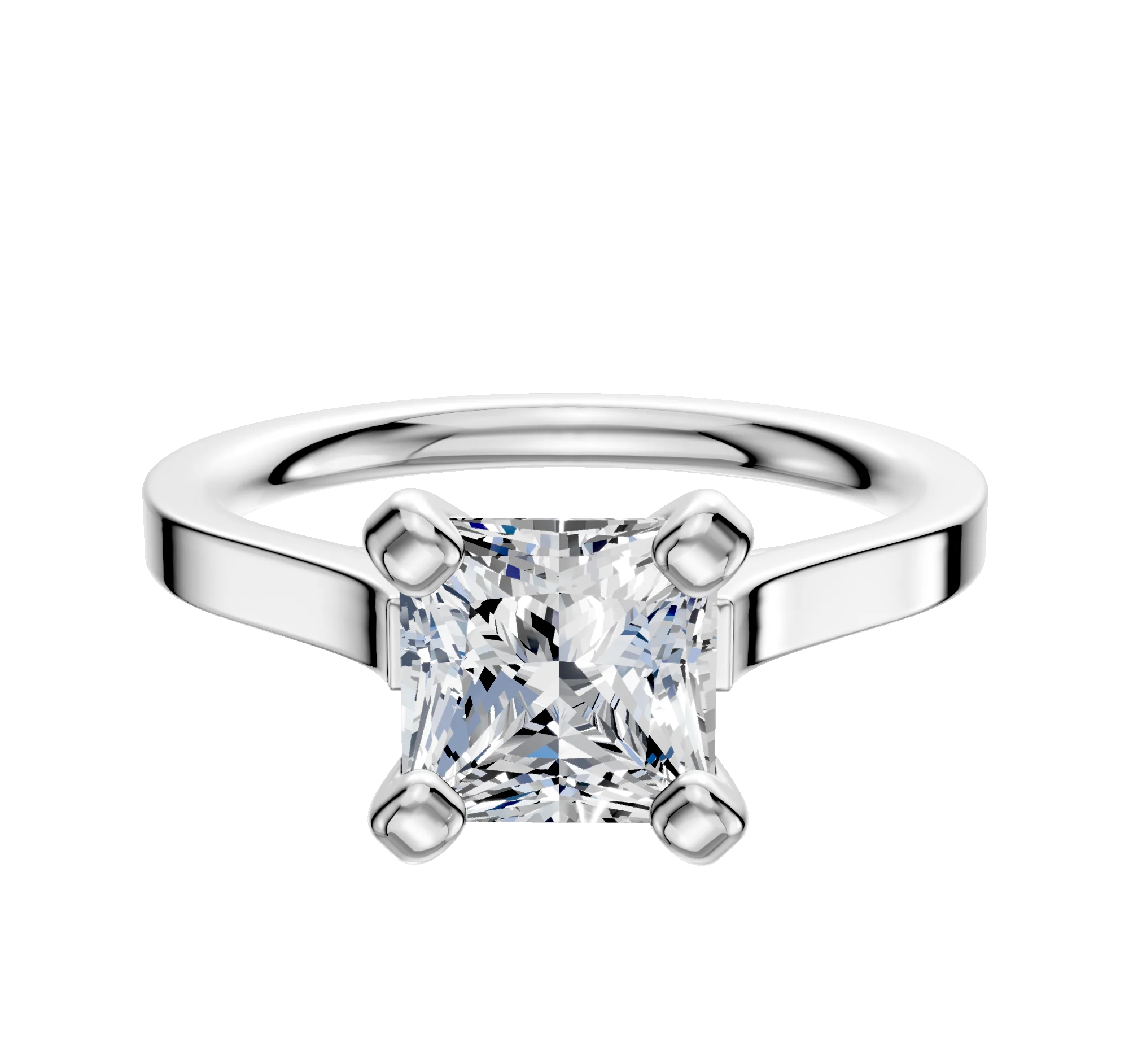 Platinum 4 Prong Cathedral Flat 2.0mm Engagement Ring