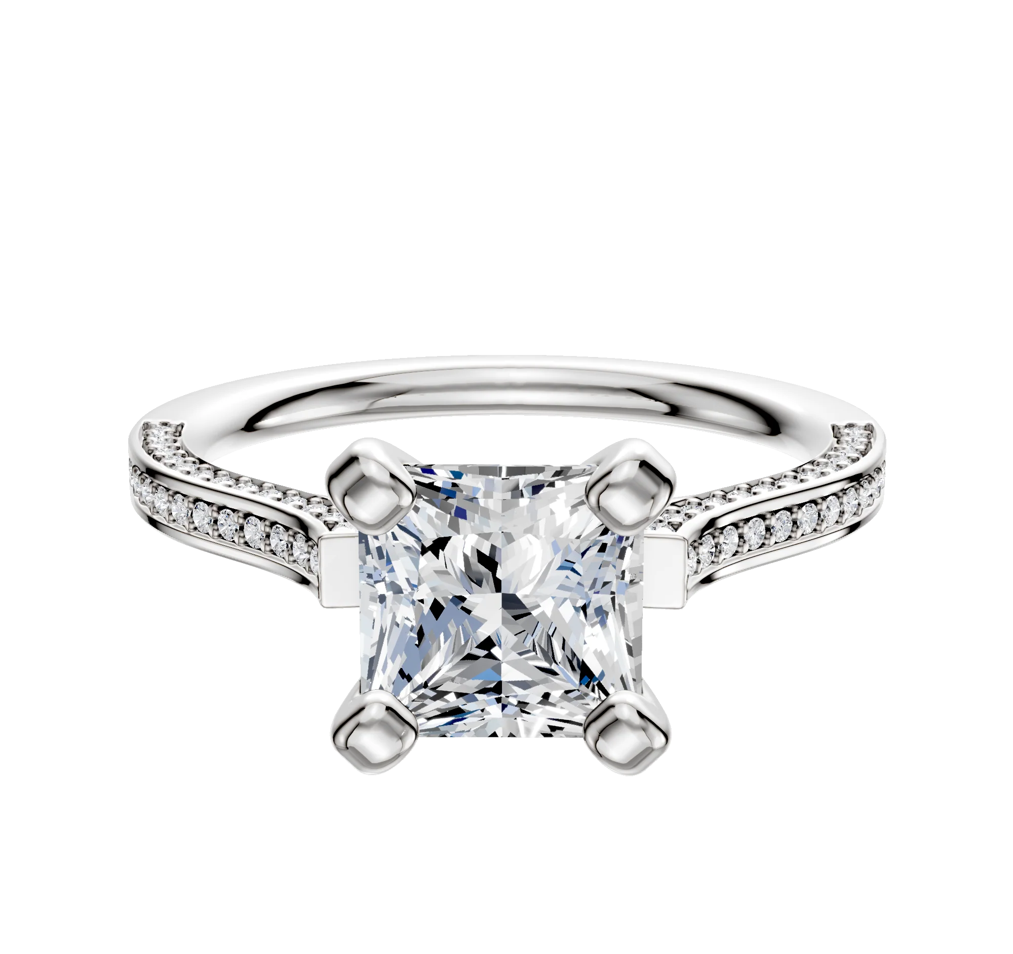 Platinum 4 Prong Cathedral Flat 3-Row-Pave 2.0mm Engagement Ring