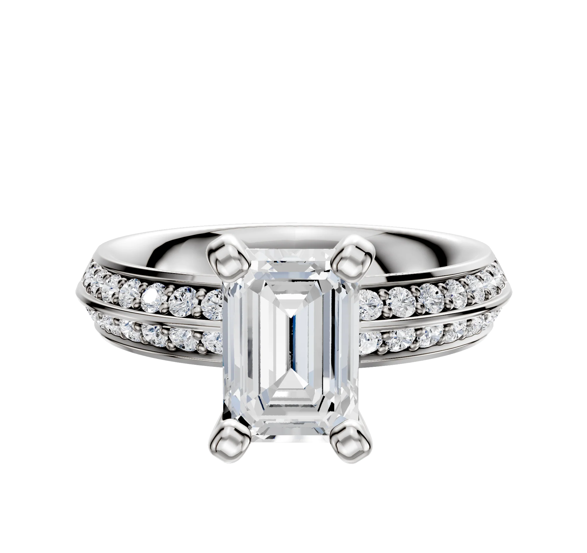 Platinum 4 Prong Classic Knife Edge 1-Row-Pave 2.5mm Engagement Ring