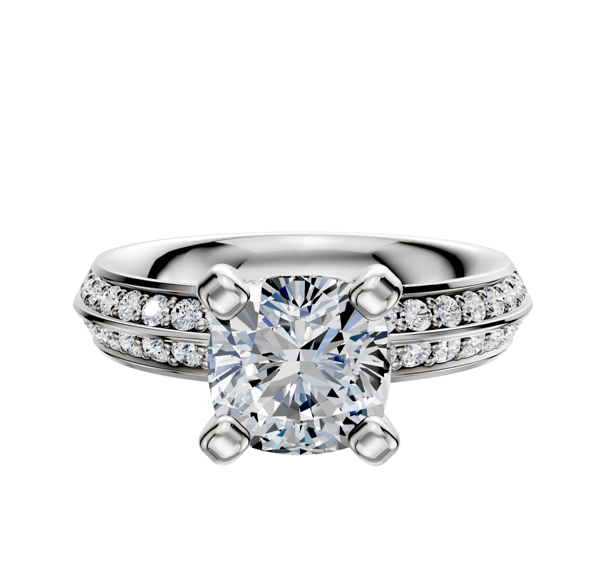 Platinum 4 Prong Classic Knife Edge 1-Row-Pave 2.5mm Engagement Ring