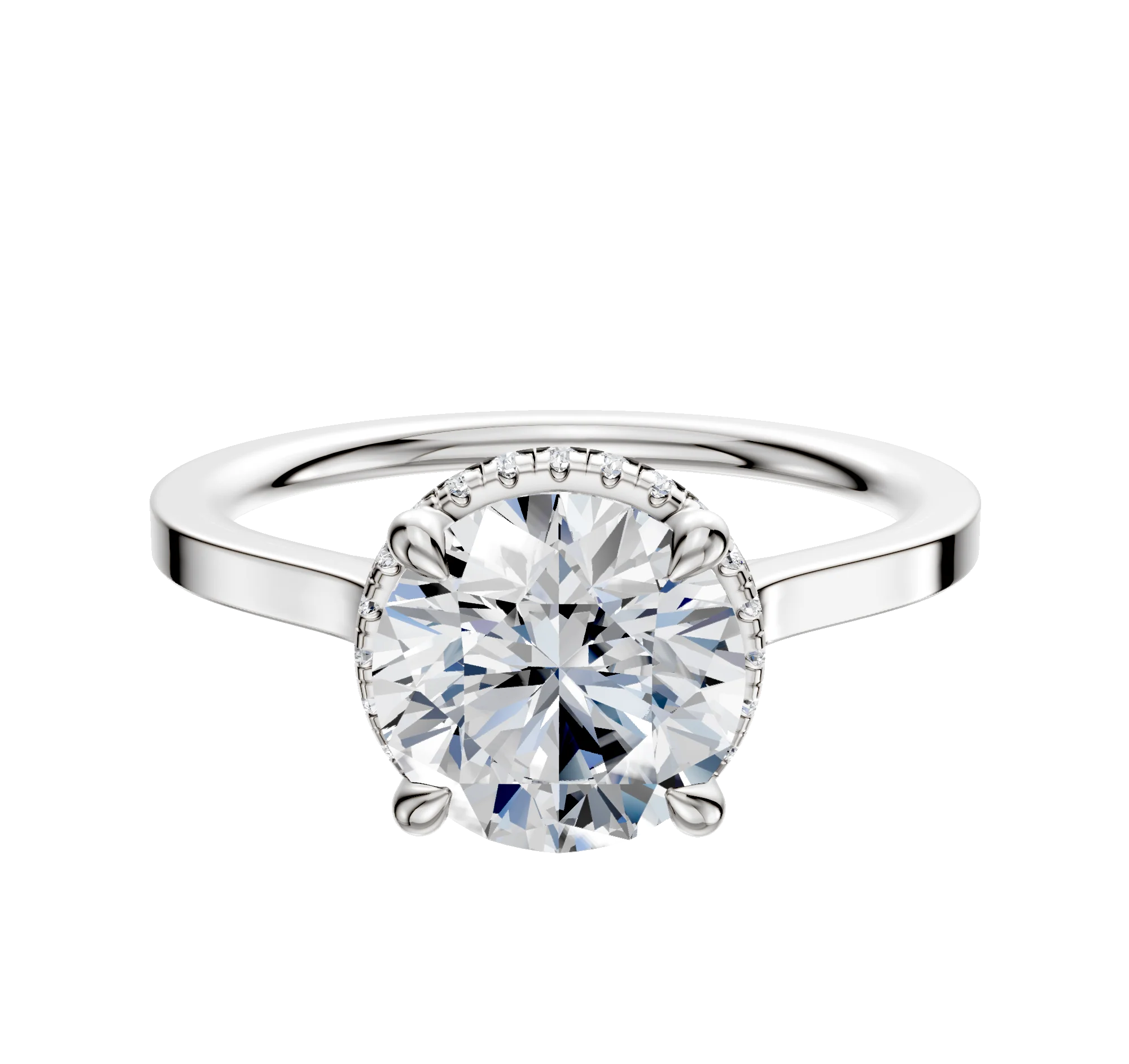 Platinum 4 Prong Collar Cathedral Flat 1.5mm Engagement Ring