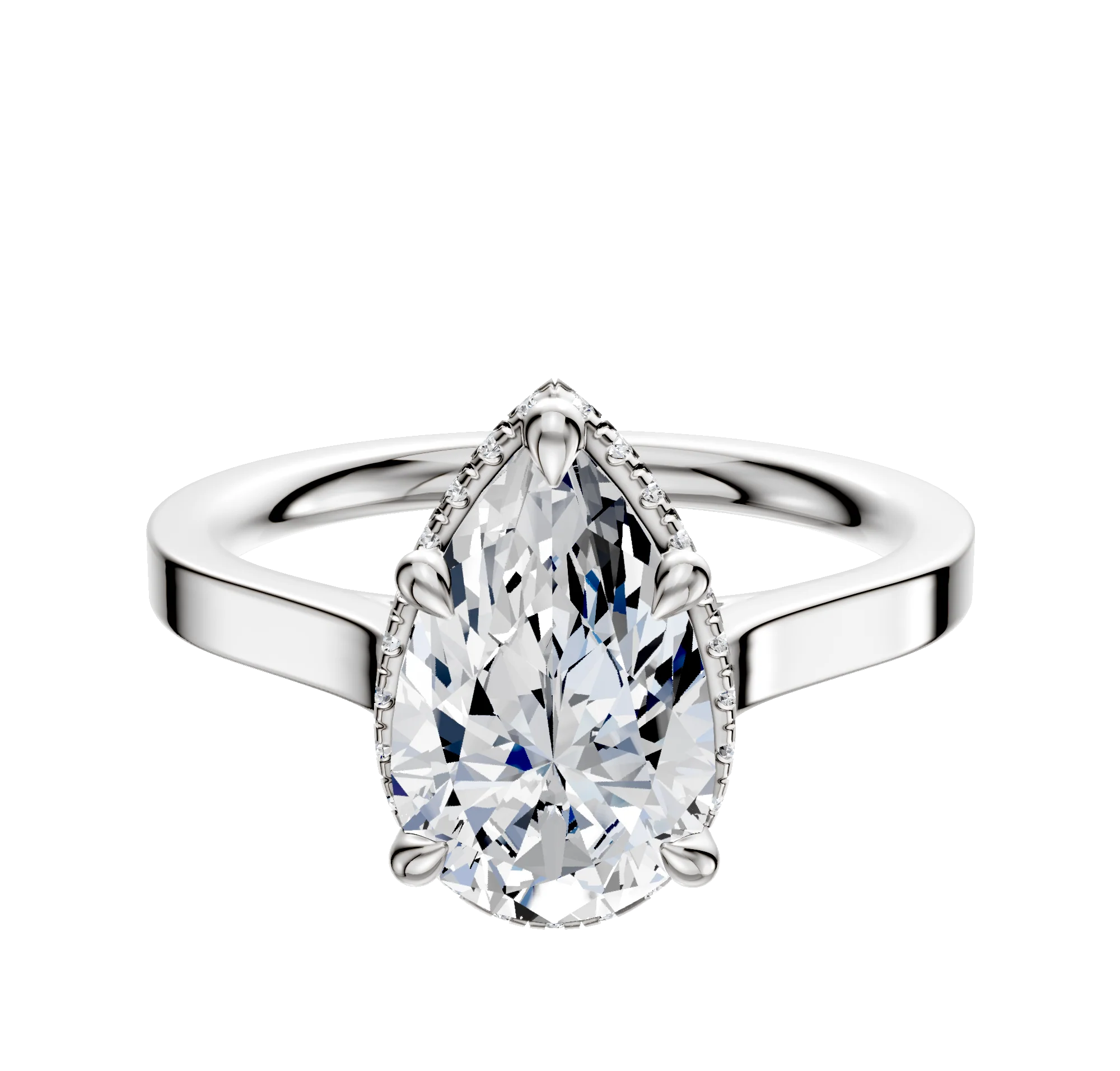 Platinum 4 Prong Collar Cathedral Flat 2.0mm Engagement Ring