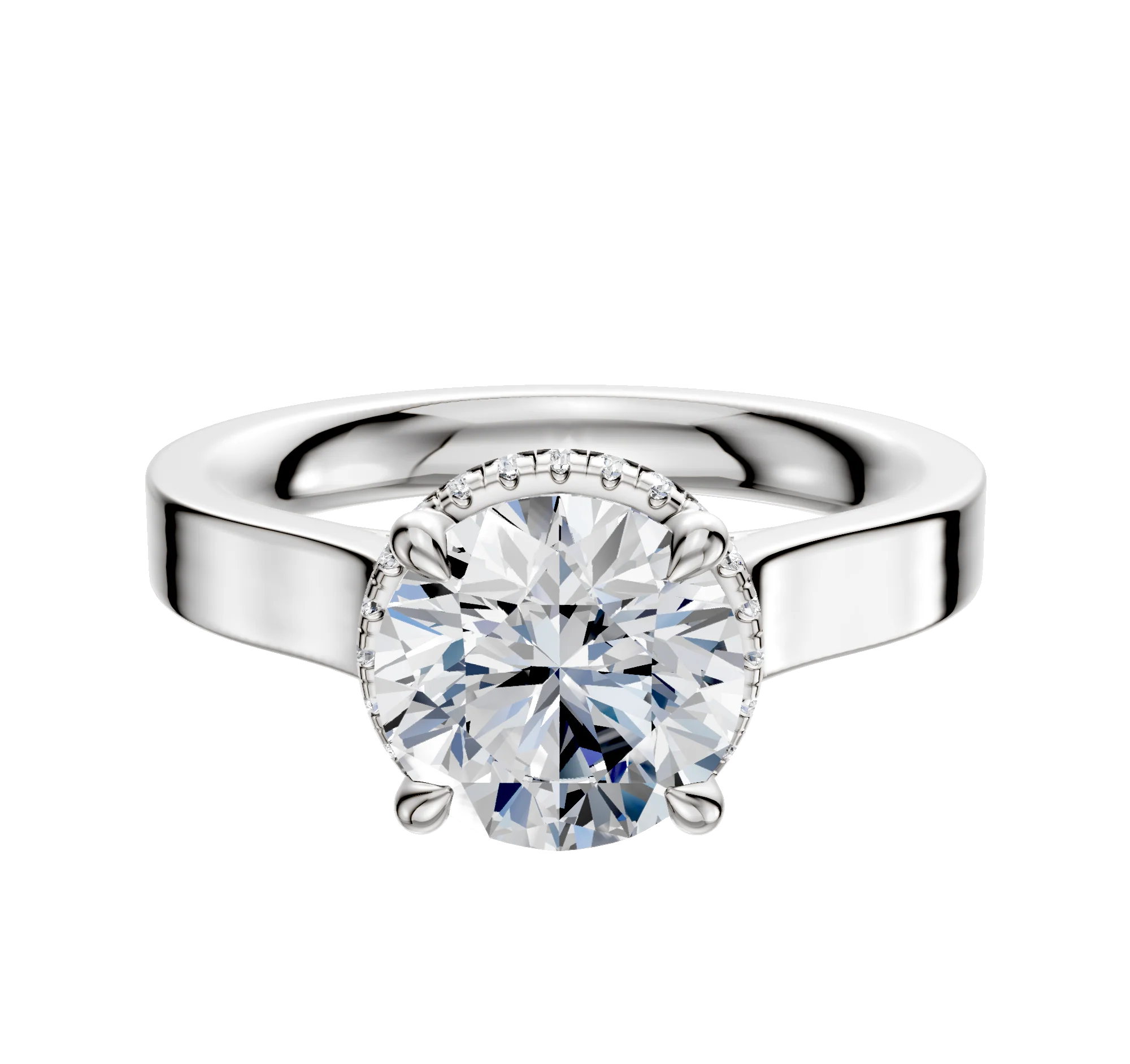 Platinum 4 Prong Collar Cathedral Flat 3.0mm Engagement Ring