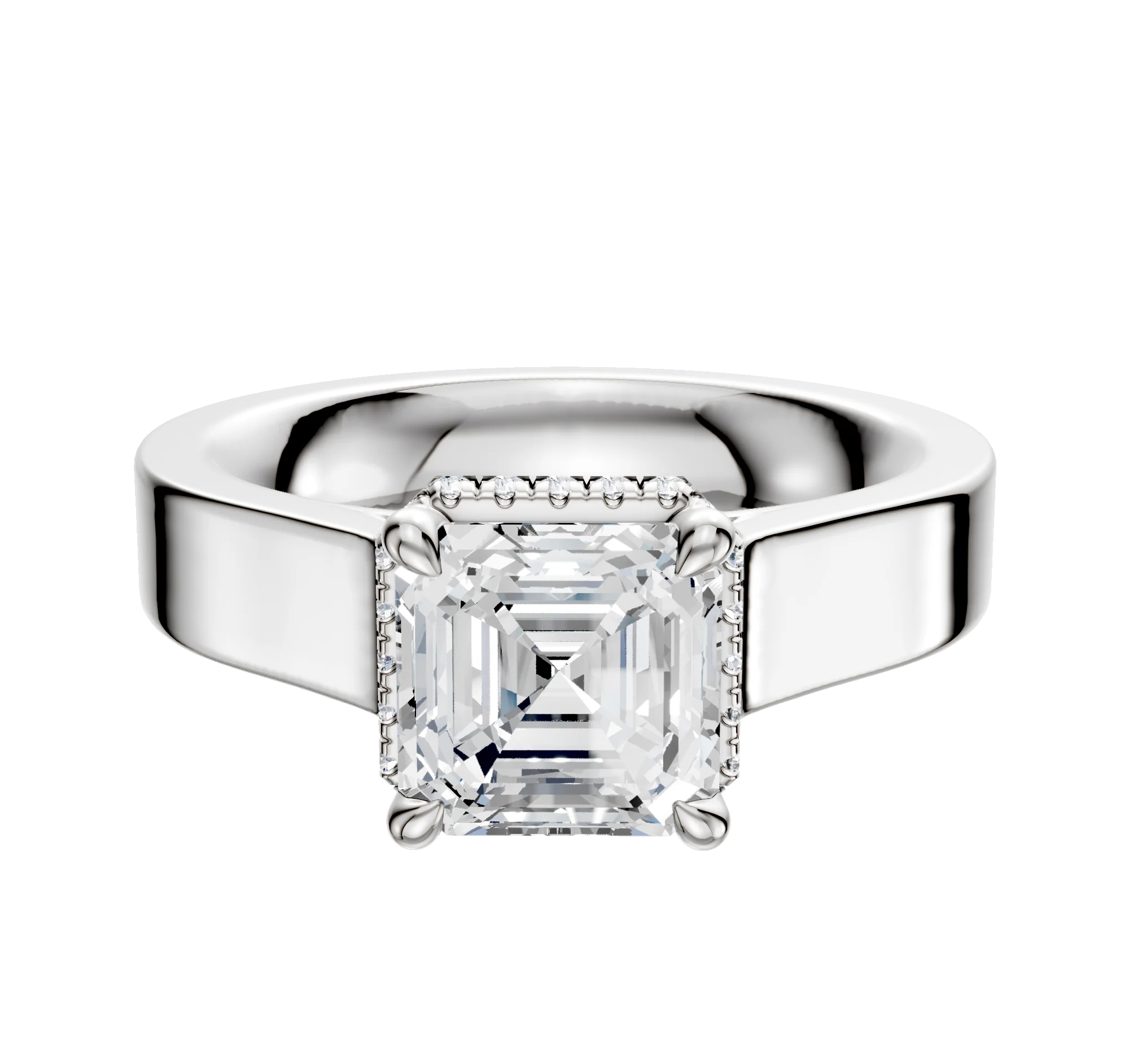 Platinum 4 Prong Collar Cathedral Flat 4.0mm Engagement Ring