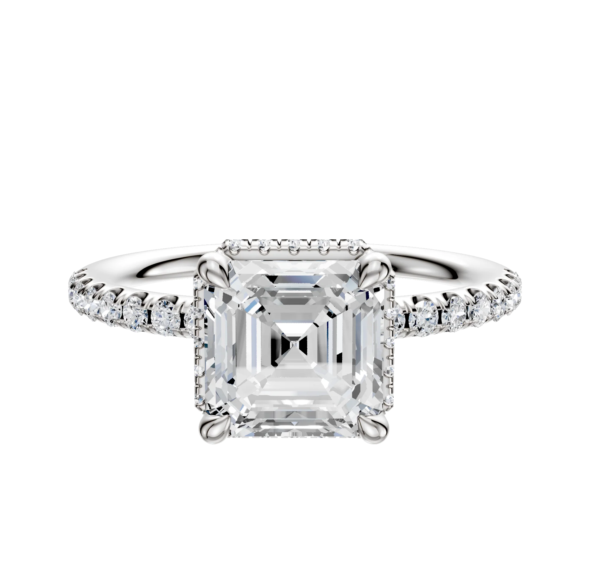 Platinum 4 Prong Collar Classic Dome 1-Row-Pave 2.5mm Engagement Ring