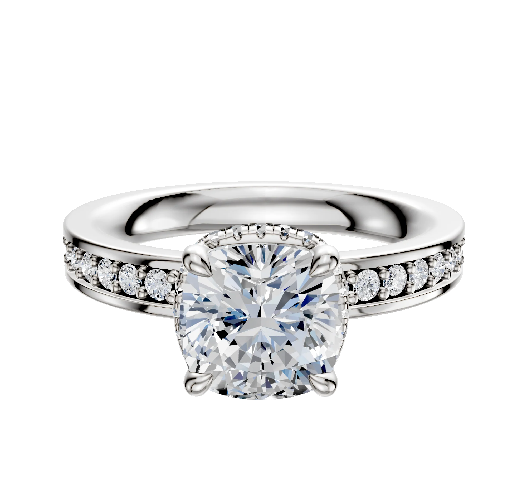 Platinum 4 Prong Collar Classic Flat 1-Row-Pave 2.5mm Engagement Ring