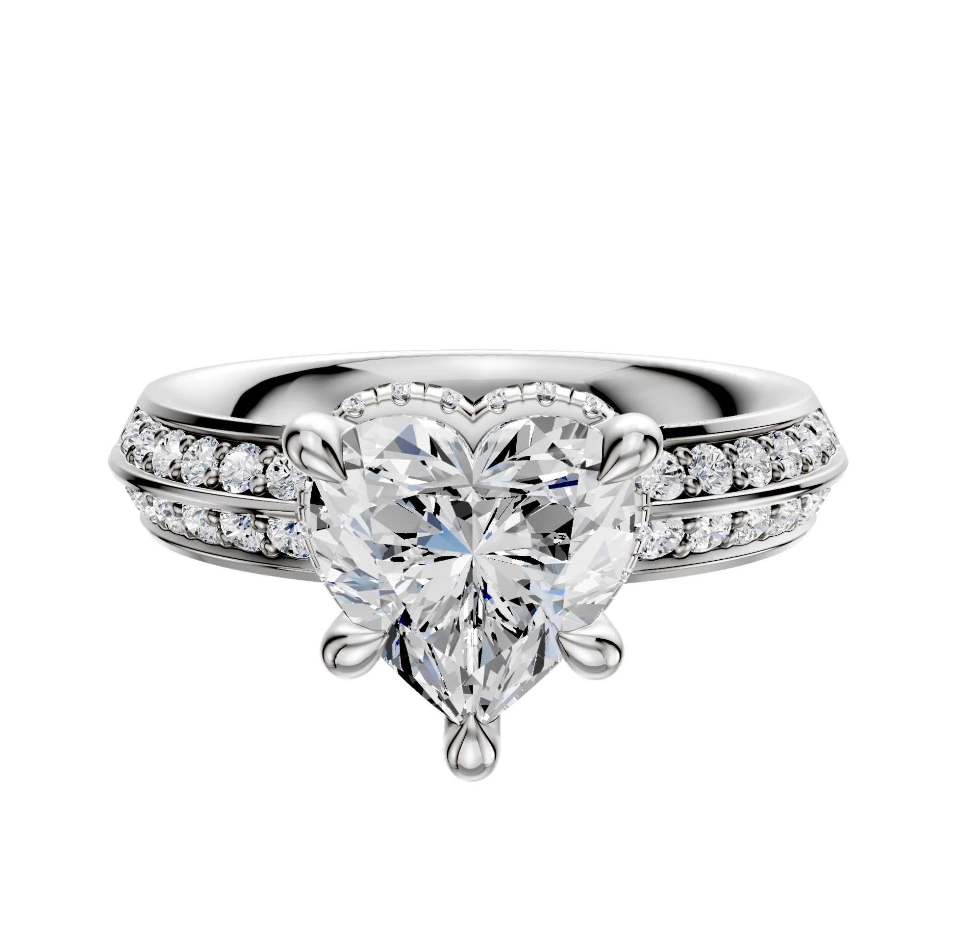 Platinum 4 Prong Collar Classic Knife Edge 1-Row-Pave 2.5mm Engagement Ring