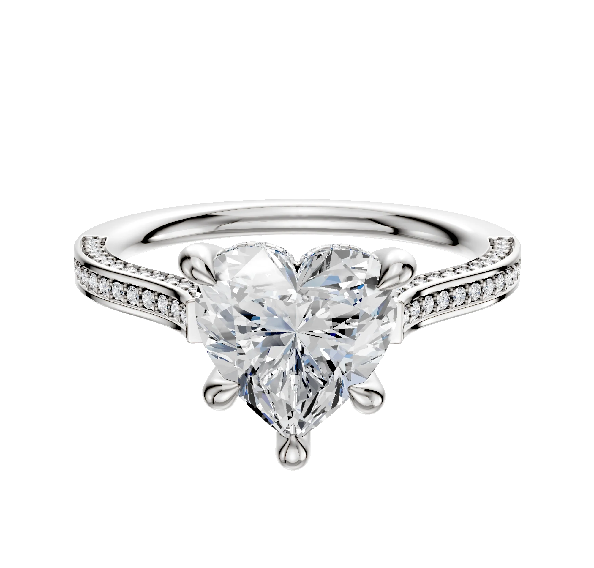 Platinum 4 Prong Hidden Halo Cathedral Flat 3-Row-Pave 2.0mm Engagement Ring