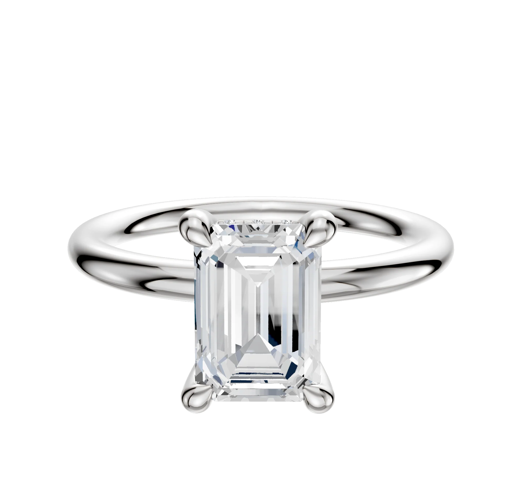 Platinum 4 Prong Hidden Halo Classic Dome 2.0mm Engagement Ring