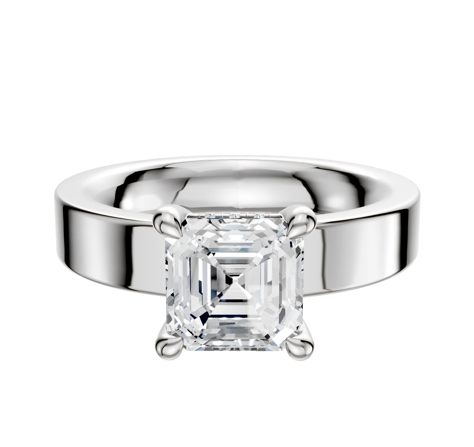 Platinum 4 Prong Hidden Halo Classic Flat 4.0mm Engagement Ring