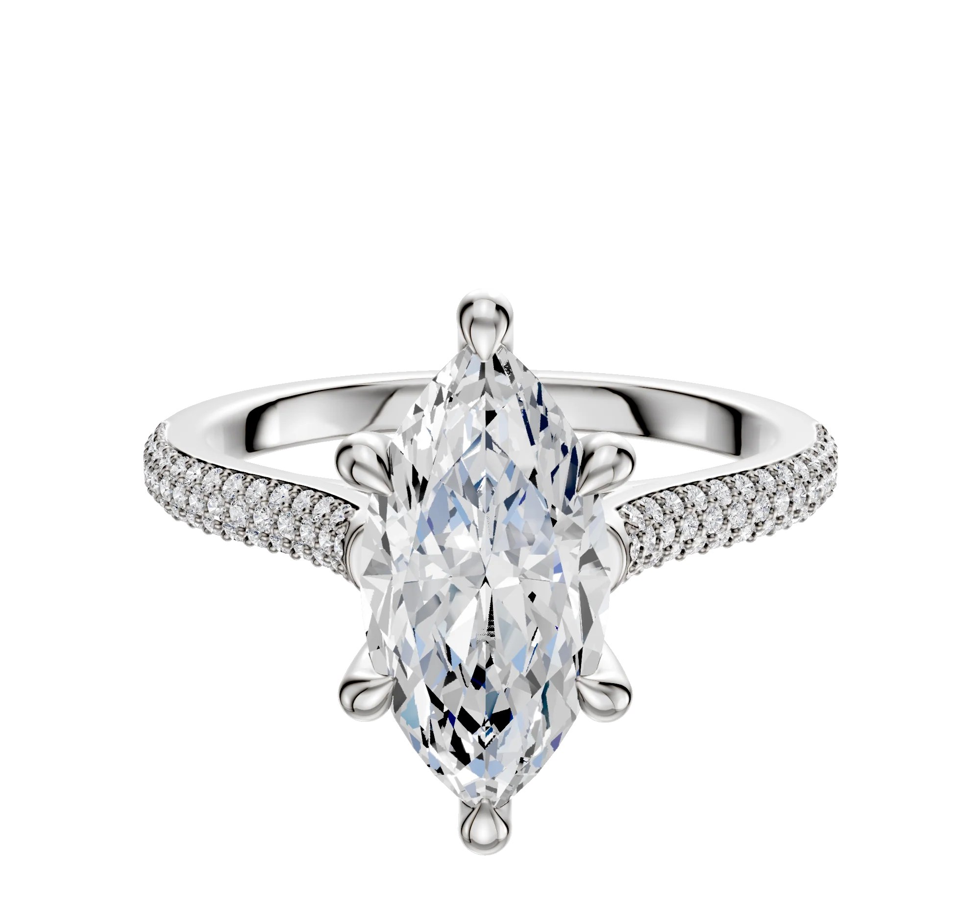Platinum 6 Prong Hidden Halo Cathedral Dome 3-Row-Pave 2.0mm Engagement Ring