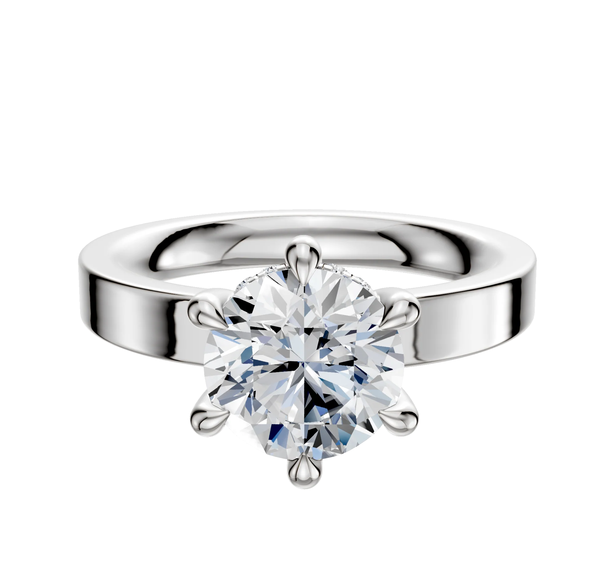 Platinum 6 Prong Hidden Halo Classic Flat 3.0mm Engagement Ring