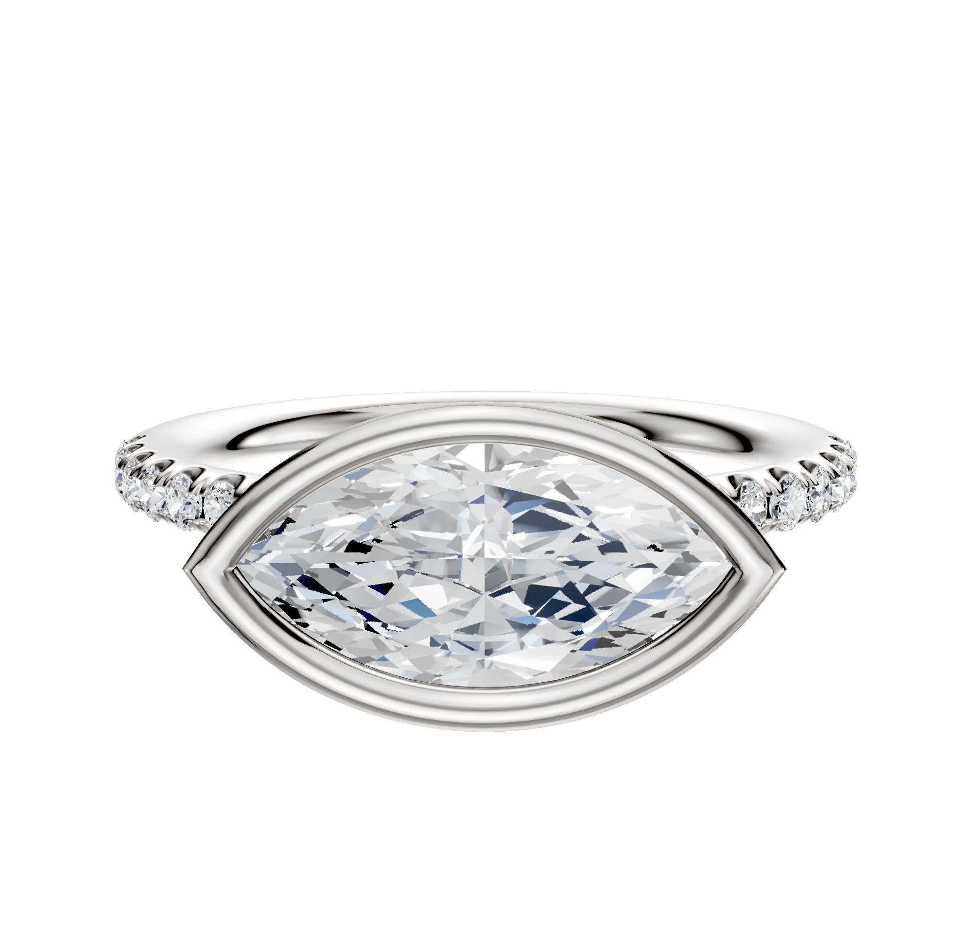 Platinum Bezel Full Bezel East/West Classic Dome 1-Row-Pave 2.5mm Engagement Ring