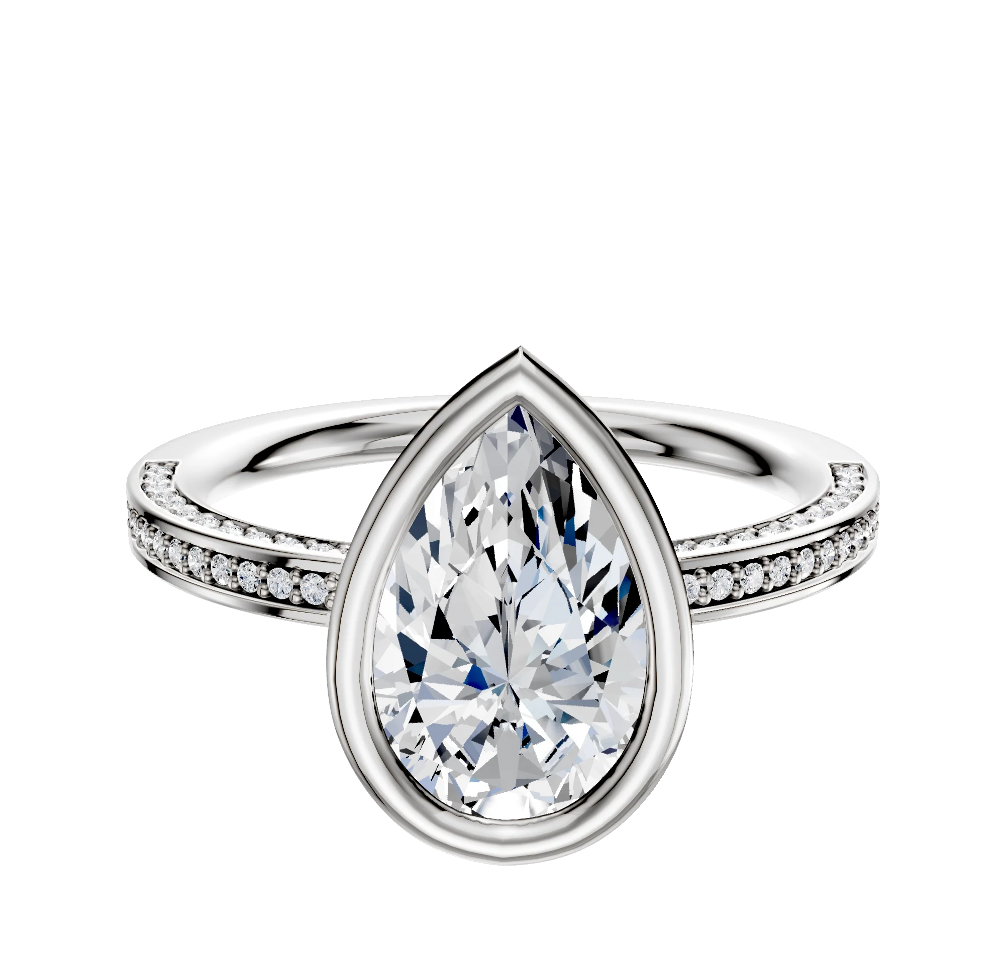 Platinum Bezel Full Bezel East/West Classic Flat 3-Row-Pave 2.0mm Engagement Ring