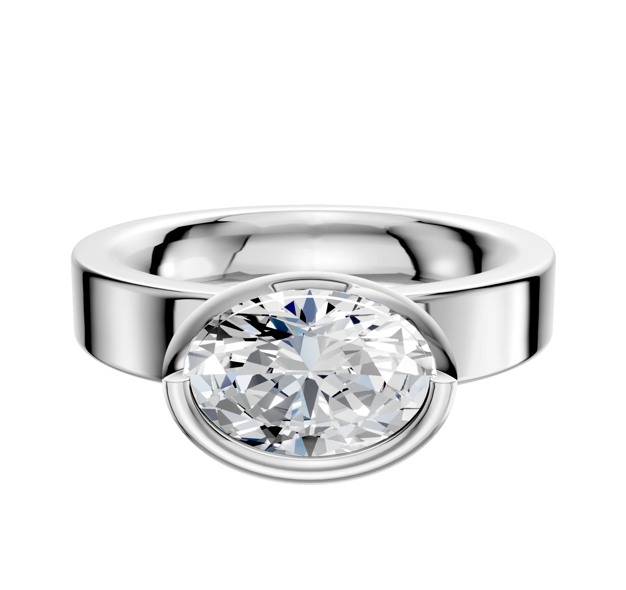 Platinum Bezel Full Bezel East/West Classic Flat 4.0mm Engagement Ring