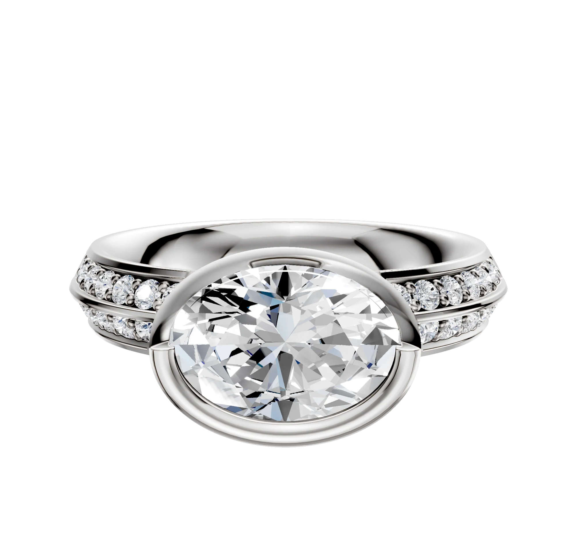 Platinum Bezel Full Bezel East/West Classic Knife Edge 1-Row-Pave 2.5mm Engagement Ring