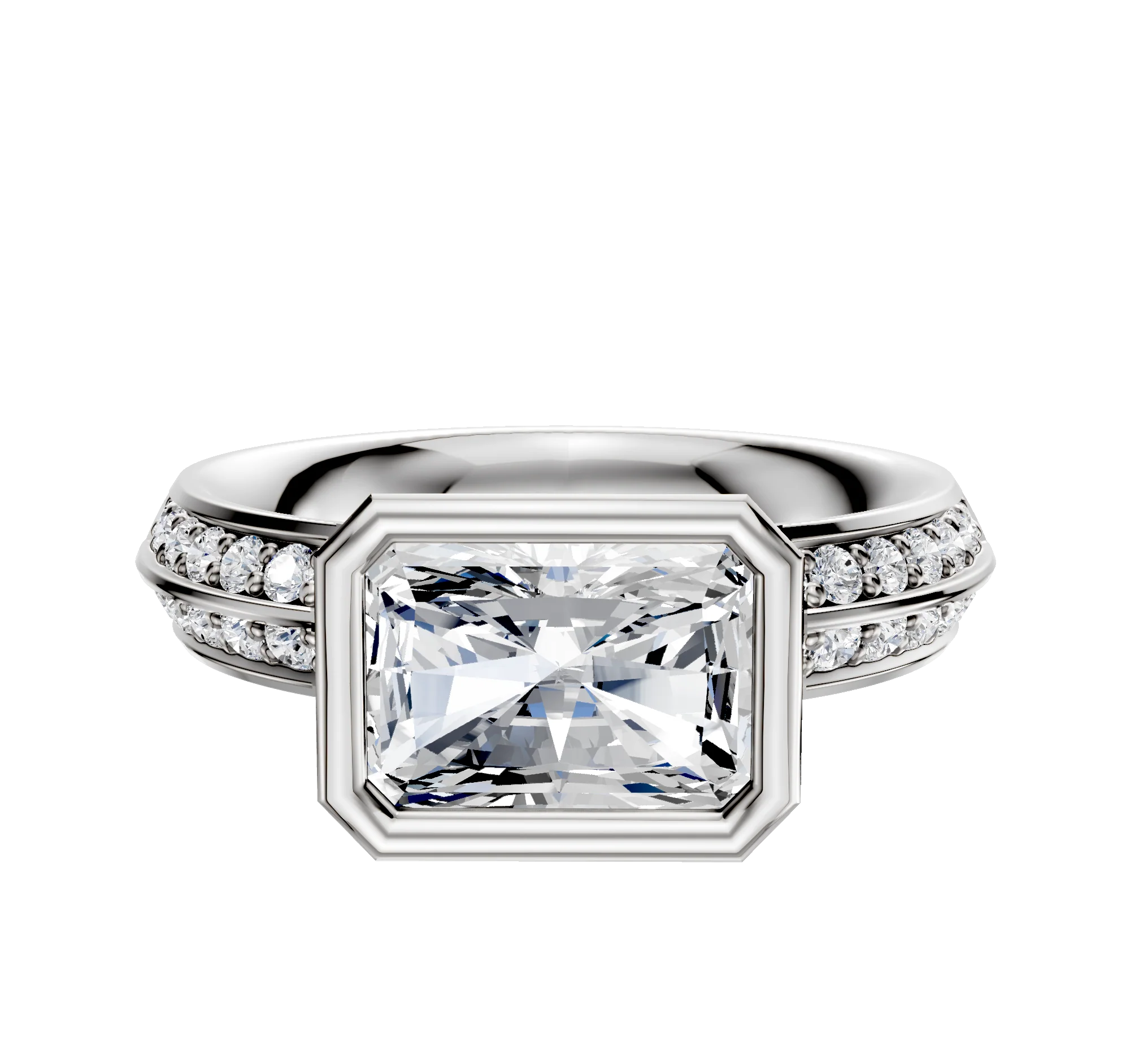 Platinum Bezel Full Bezel East/West Classic Knife Edge 1-Row-Pave 2.5mm Engagement Ring