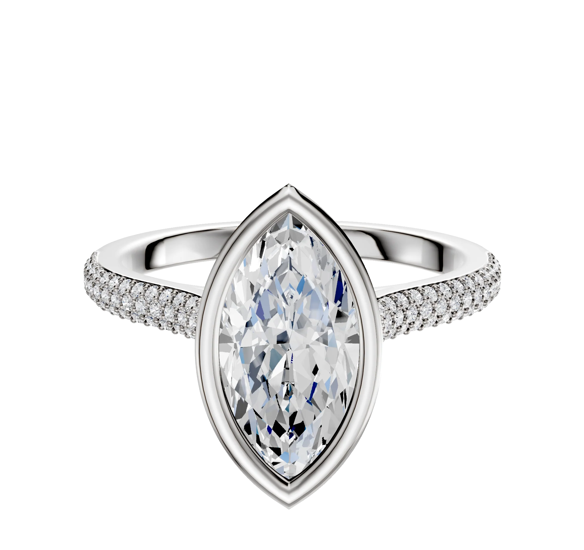 Platinum Bezel Full Bezel North/South Cathedral Dome 3-Row-Pave 2.0mm Engagement Ring