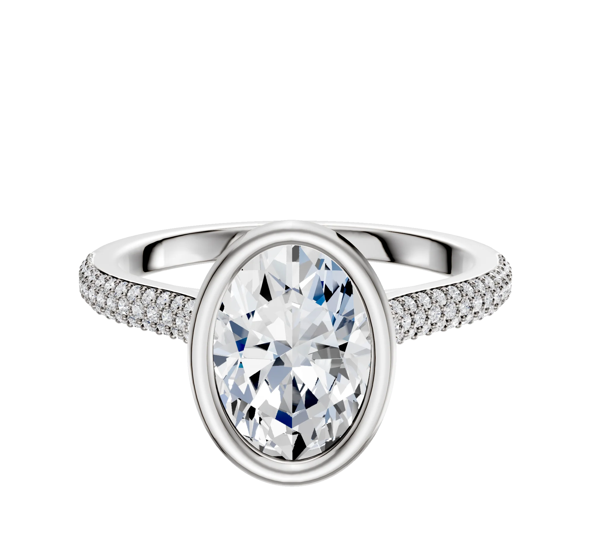 Platinum Bezel Full Bezel North/South Cathedral Dome 3-Row-Pave 2.0mm Engagement Ring