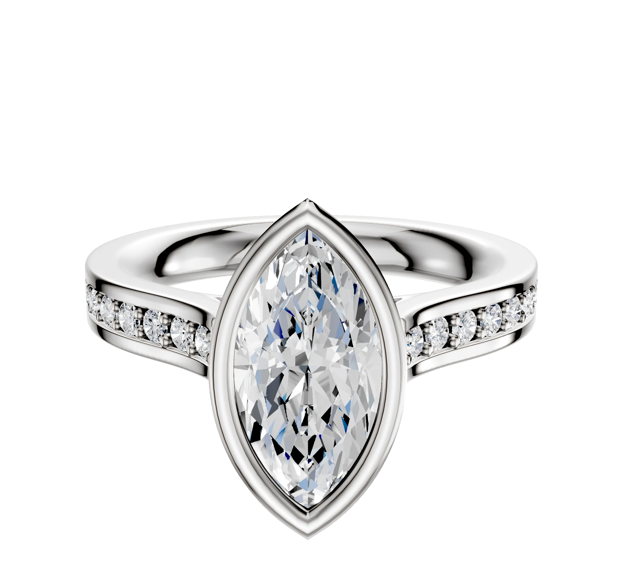 Platinum Bezel Full Bezel North/South Cathedral Flat 1-Row-Pave 2.5mm Engagement Ring