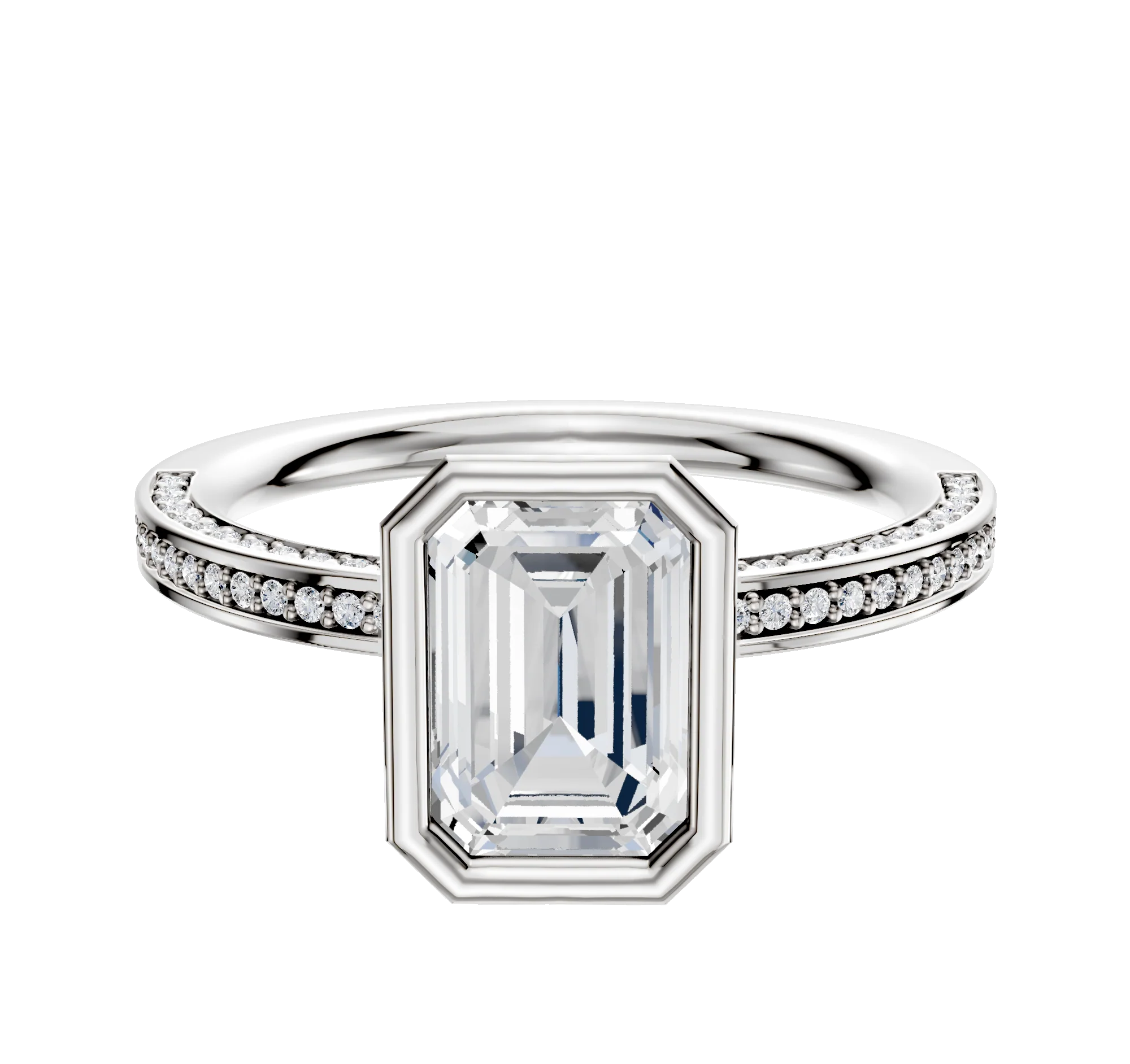 Platinum Bezel Full Bezel North/South Classic Flat 3-Row-Pave 2.0mm Engagement Ring