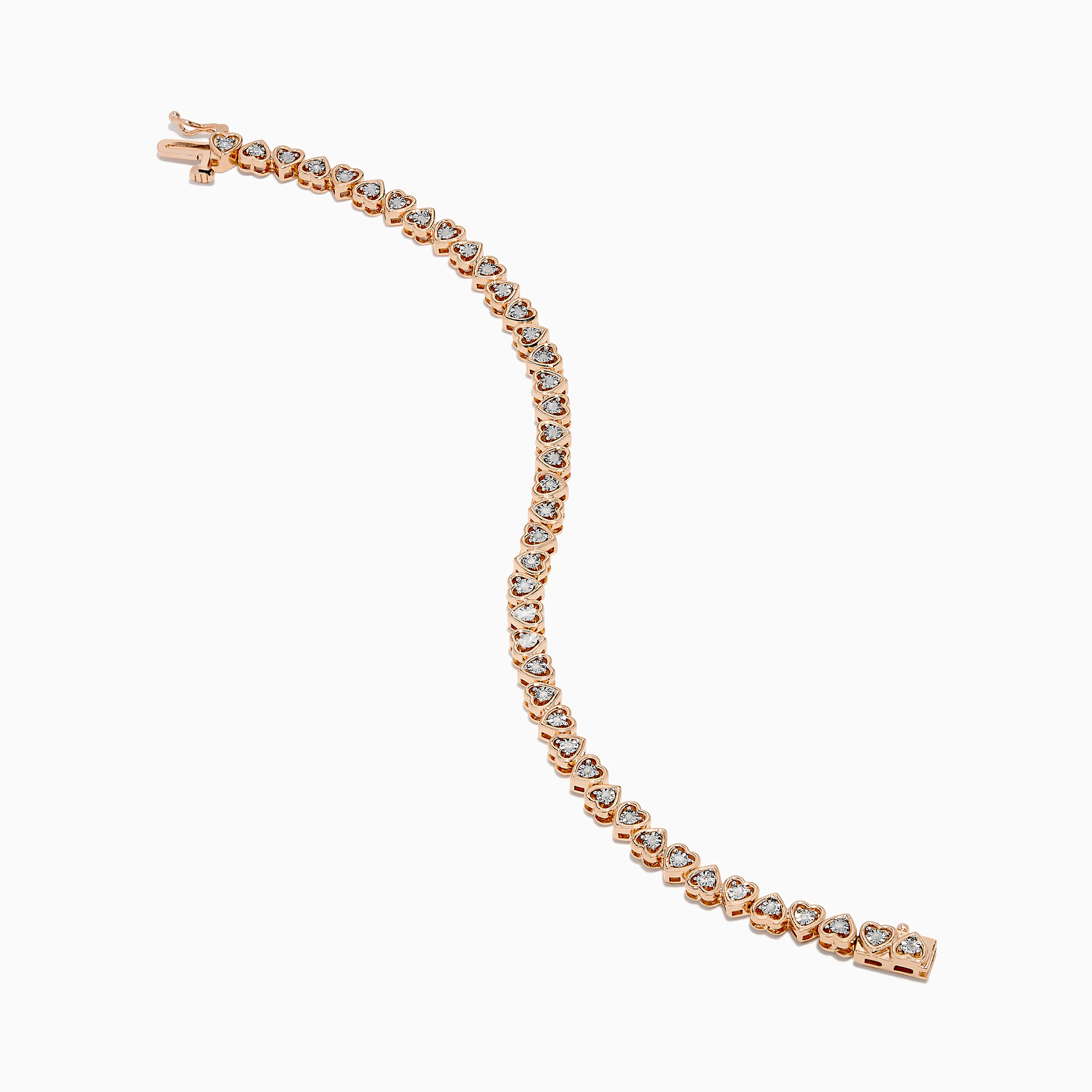 Rose Plated Sterling Silver Diamond Hearts Tennis Bracelet - Image 4