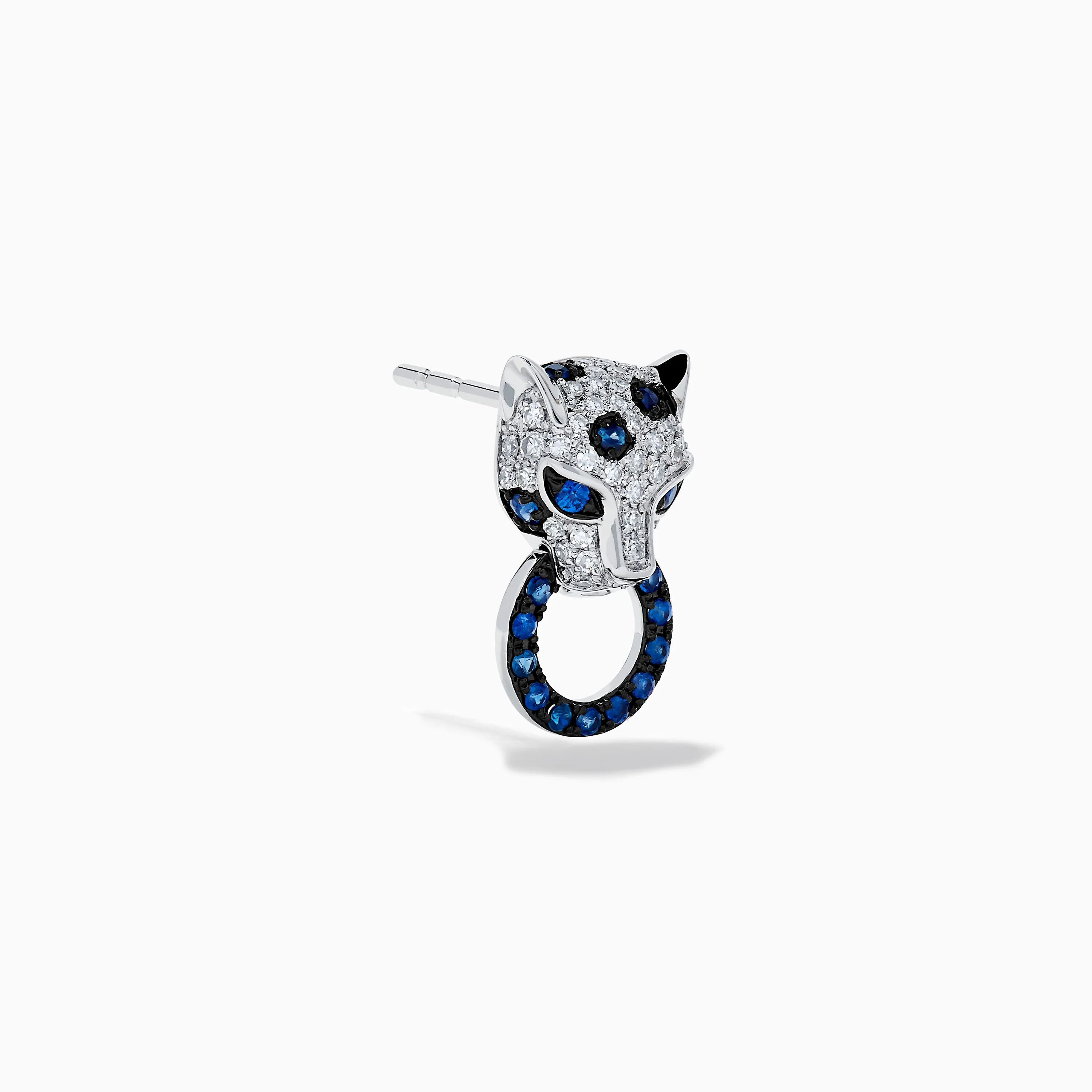 Signature 14K White Gold Blue Sapphire and Diamond Panther Drop Earrings - Image 3