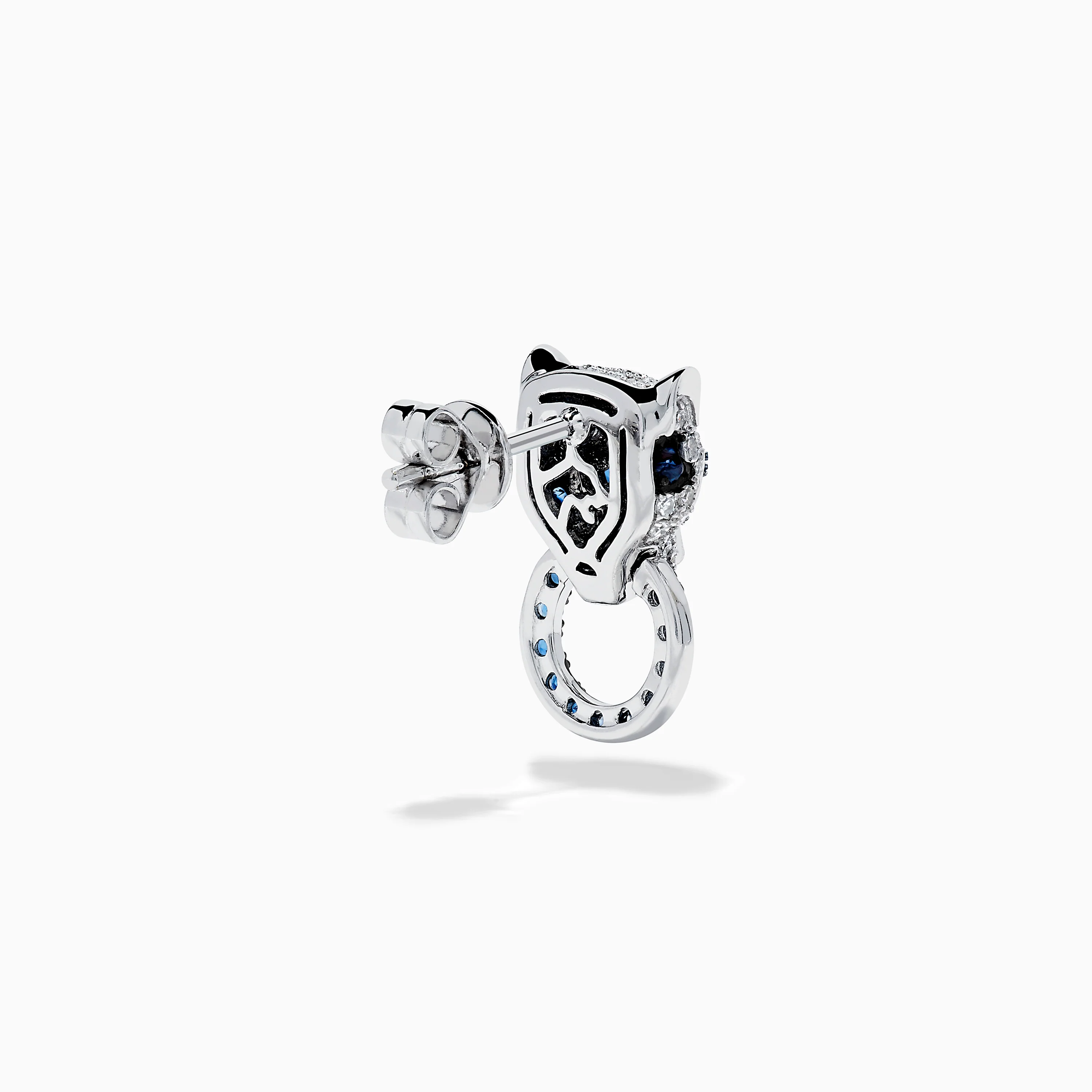 Signature 14K White Gold Blue Sapphire and Diamond Panther Drop Earrings - Image 4