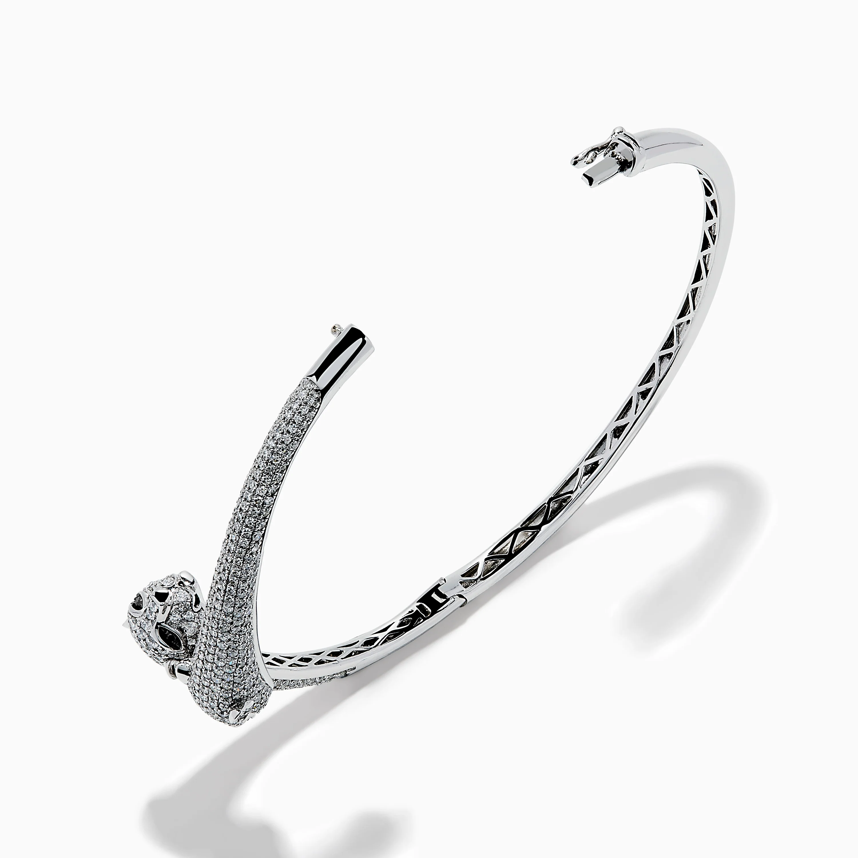 Signature 14K White Gold White and Black Diamond Panther Bypass Bangle - Image 2