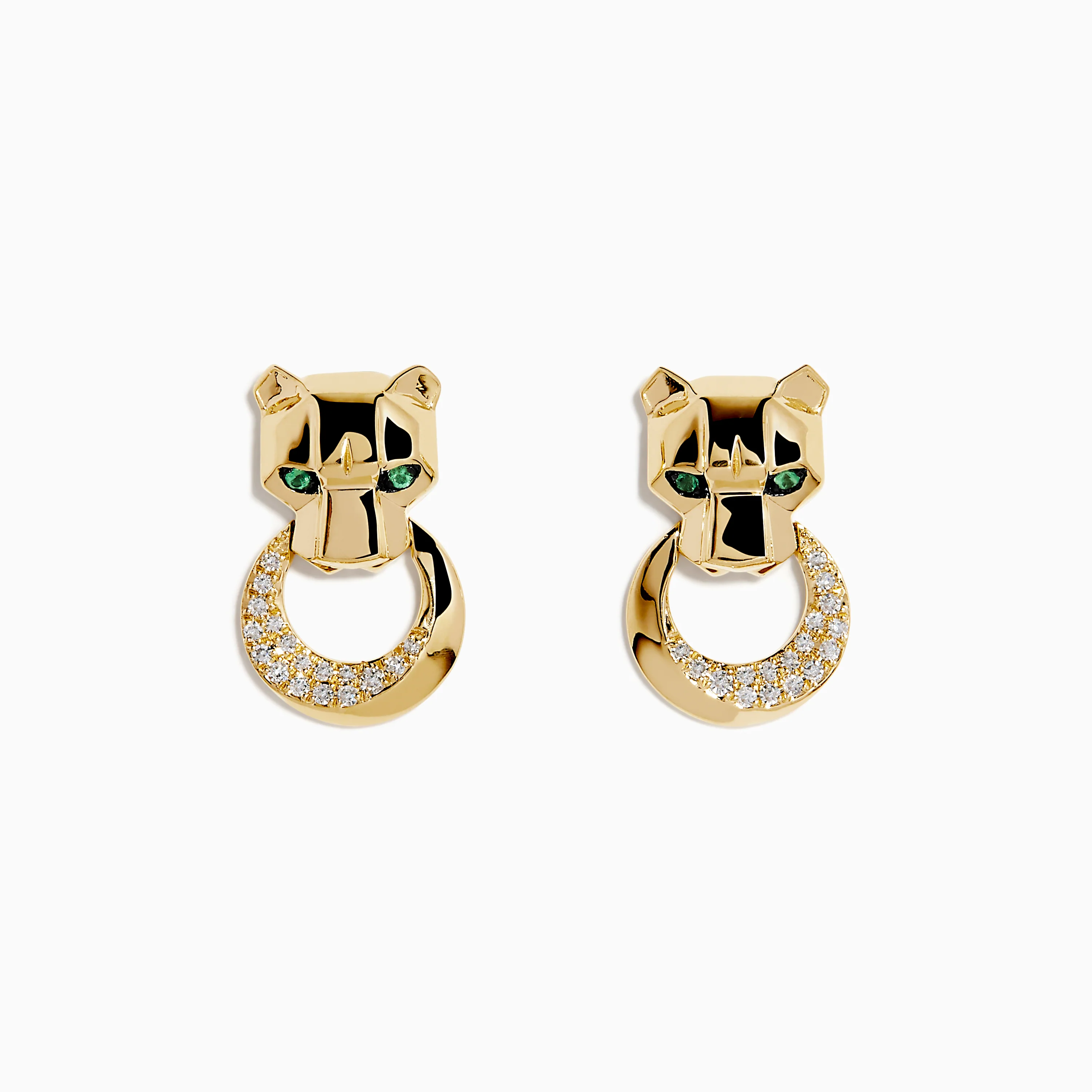 Signature 14K Yellow Gold Diamond and Emerald Panther Earrings