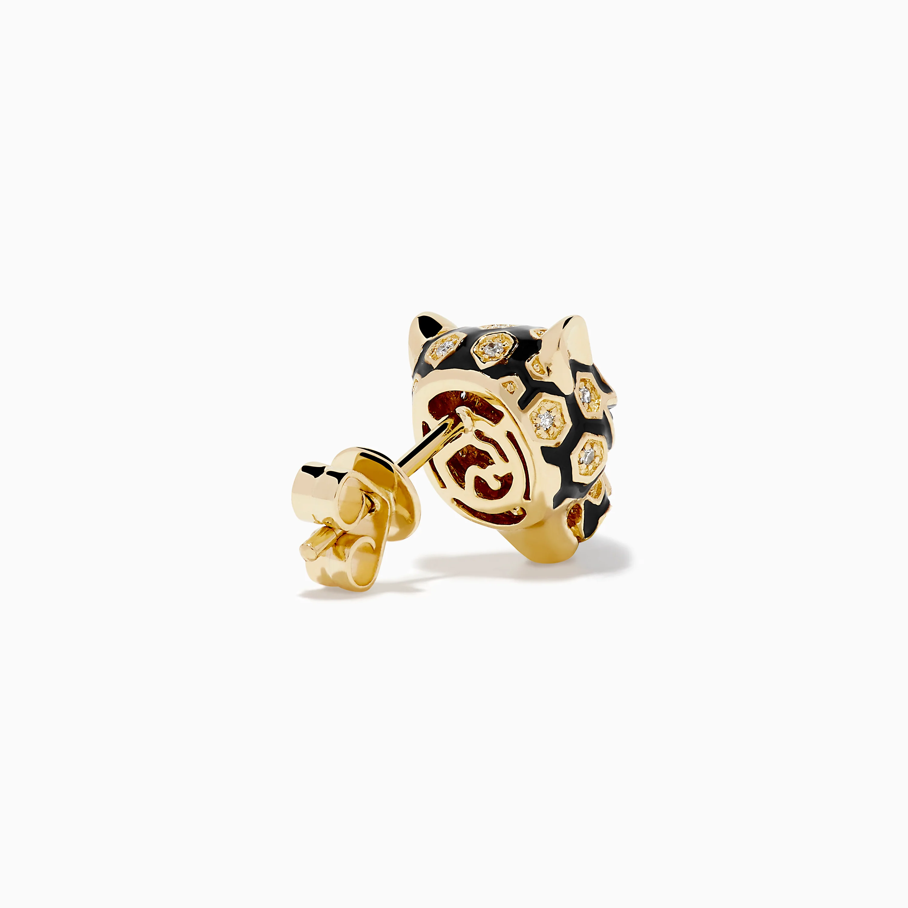 Signature 14K Yellow Gold Diamond and Enamel Panther Earrings - Image 4