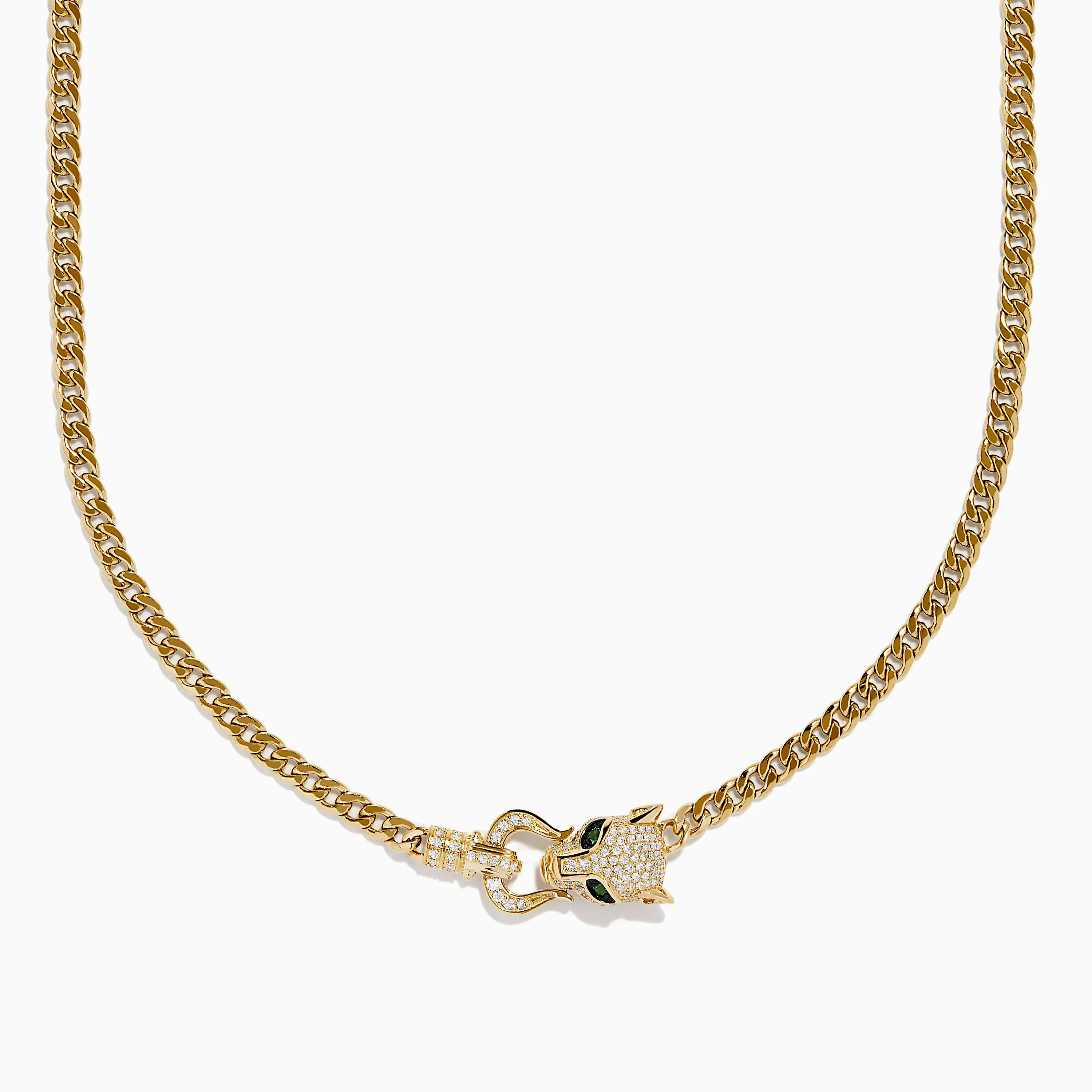 Signature 14K Yellow Gold Diamond Panther Cuban Chain Necklace
