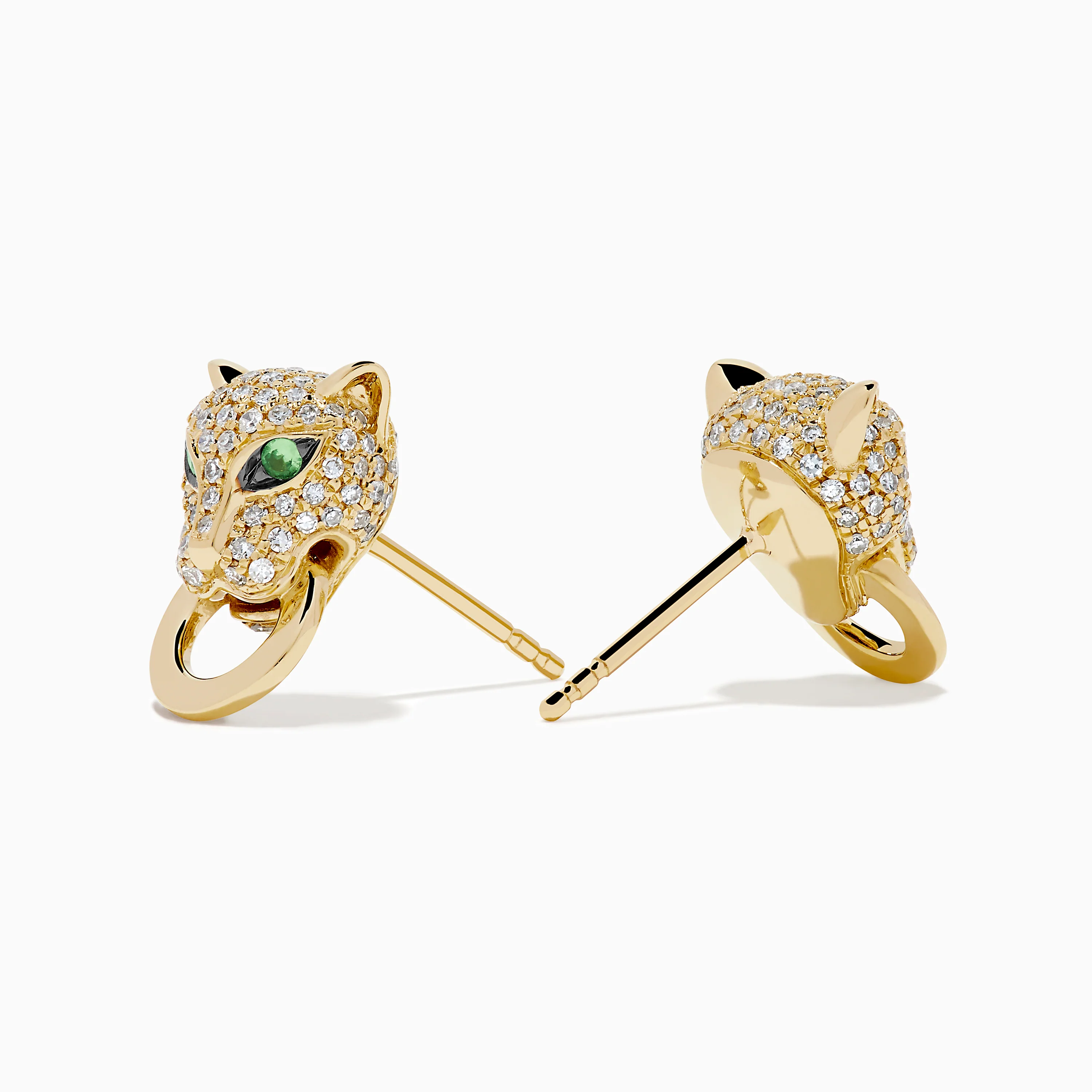 Signature 14K Yellow Gold Diamond Panther Earrings - Image 2