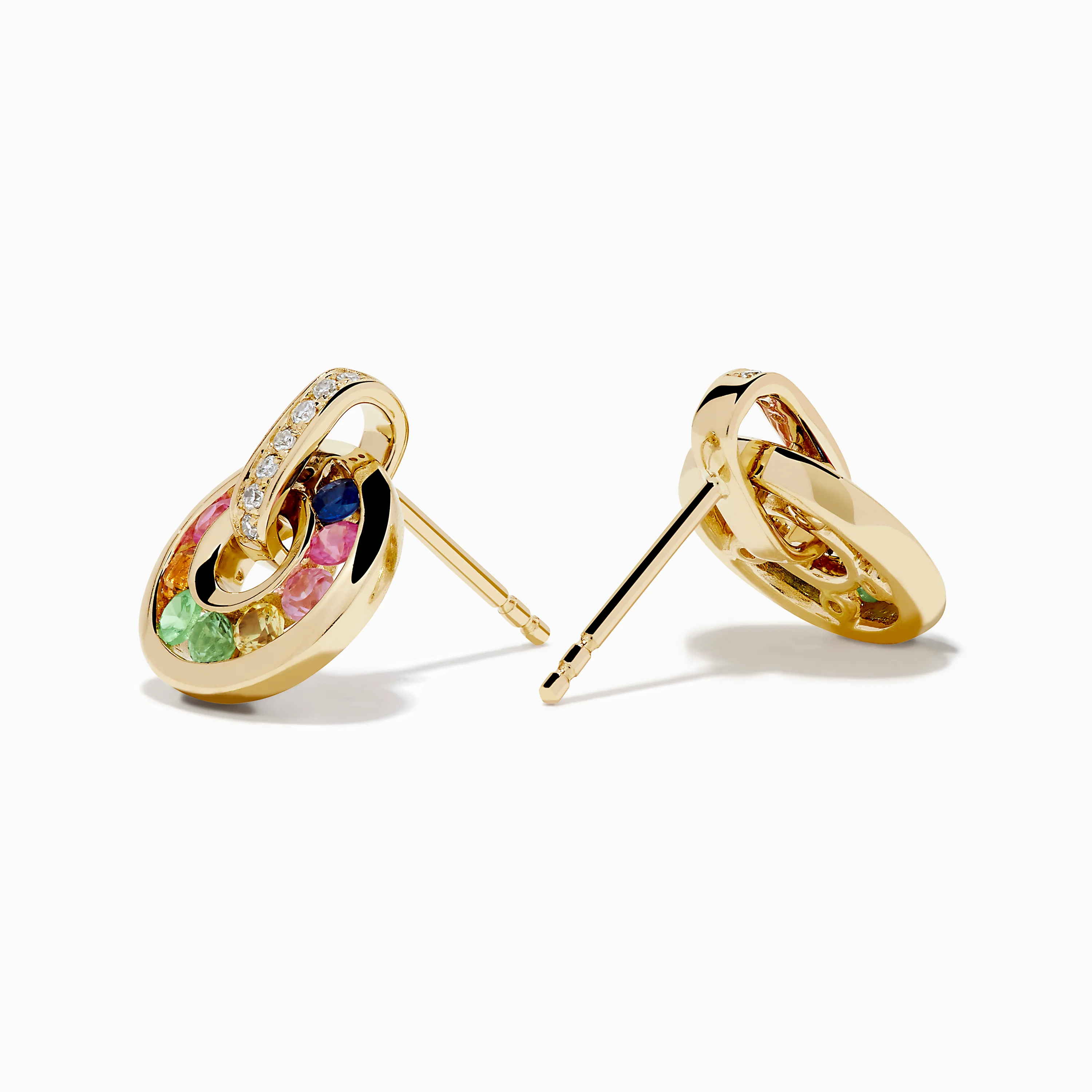 Watercolors 14K Gold Multi Sapphire and Diamond Open Hoop Earrings - Image 2