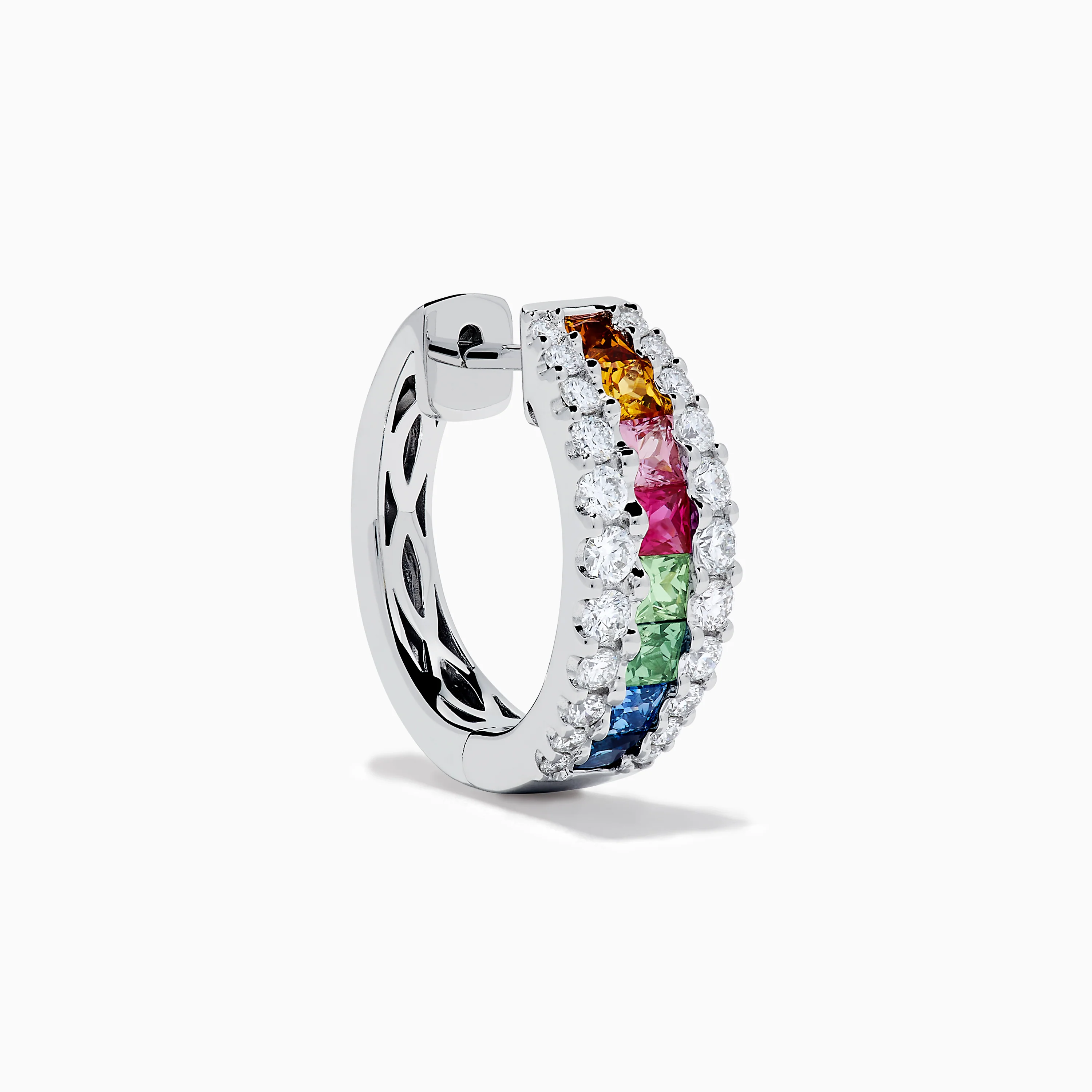 Watercolors 14K White Gold Multi Sapphire and Diamond Small Hoop Earrings - Image 3