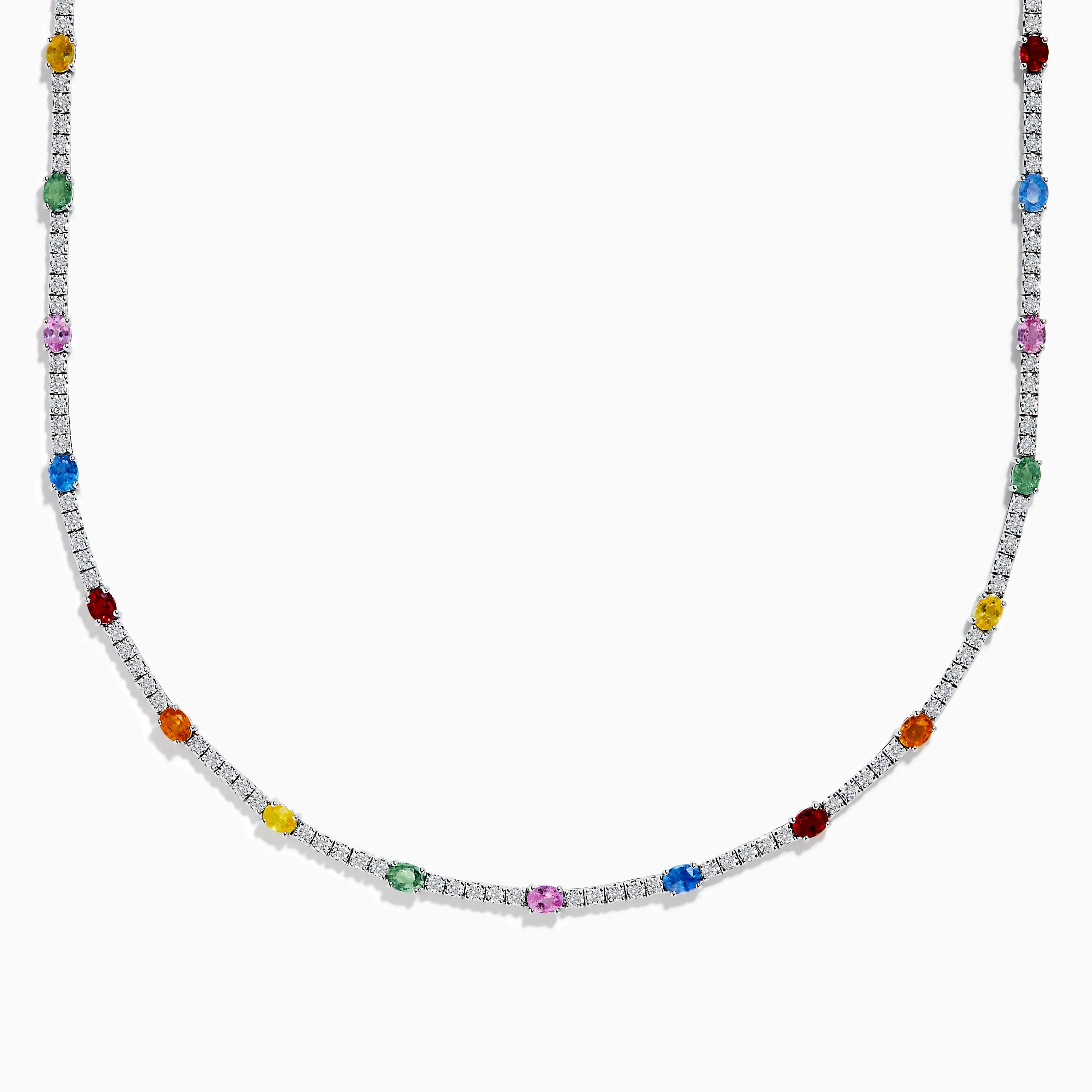 Watercolors 14K White Gold Multi Sapphire and Diamond Tennis Necklace