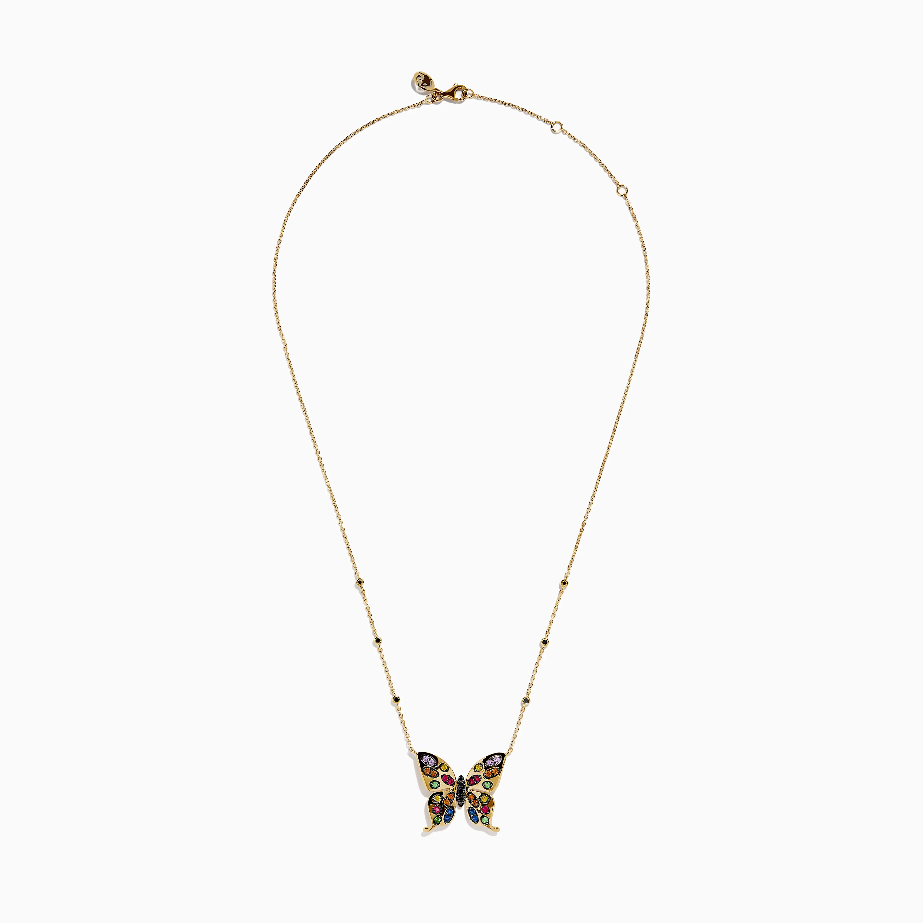 Watercolors 14K Yellow Gold Multi Sapphire and Black Diamond Butterfly Necklace - Image 3