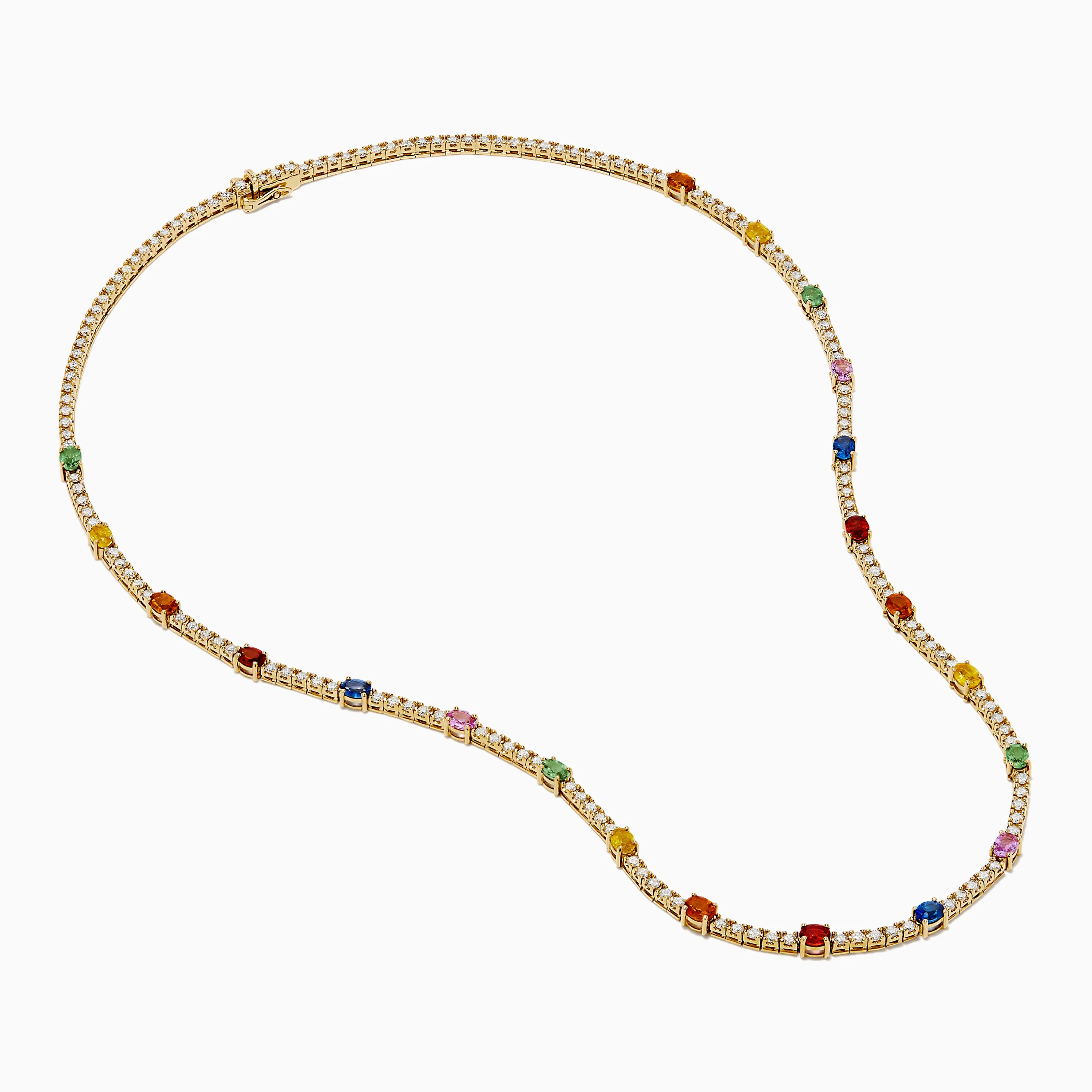 Watercolors 14K Yellow Gold Multi Sapphire and Diamond Tennis Necklace - Image 2